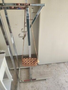 Camel Brown Beaded And Enbroidered Floral Crossbody Bag.